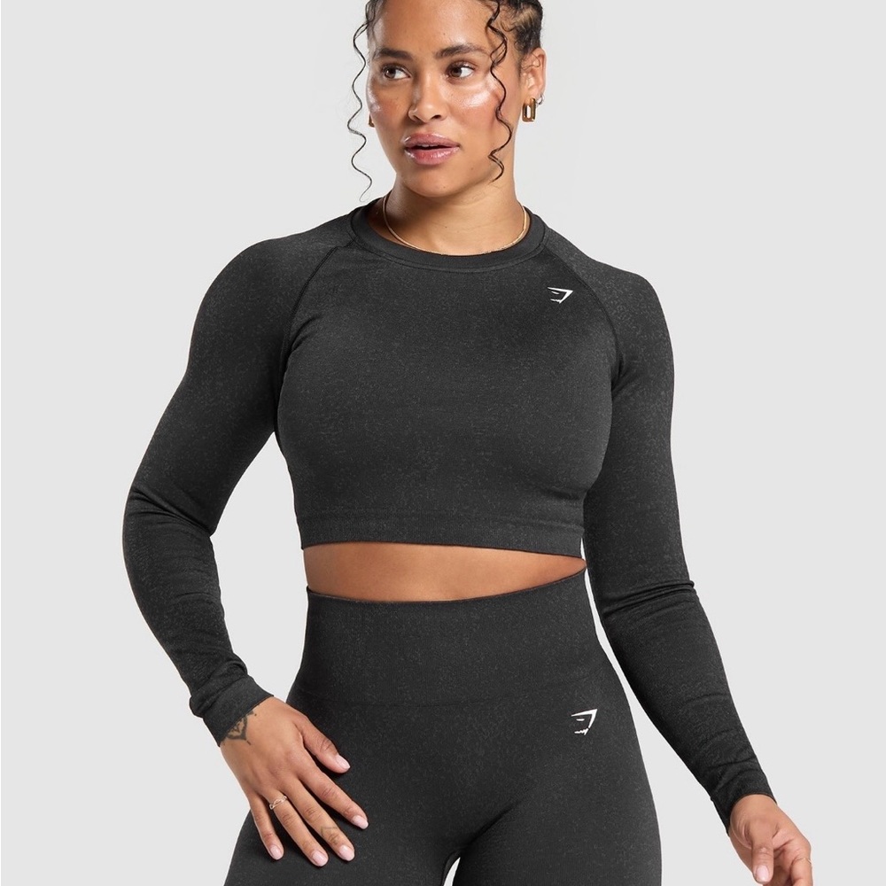 Gymshark Dark Gray/Black Long Sleeve Crop Top NEW